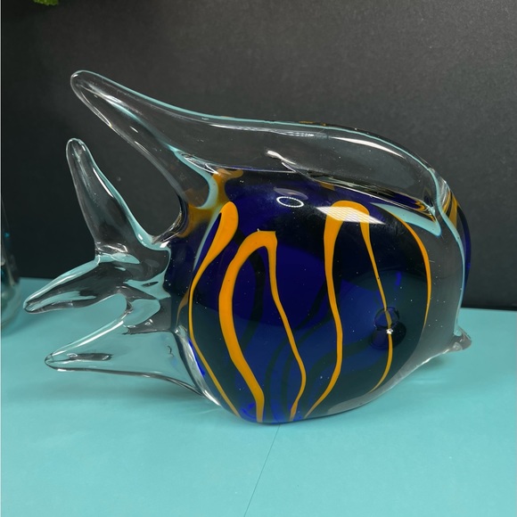 Angel Fish Art Glass Paperweight Blue, Yellow and Clear Blown Glass - Picture 8 of 8